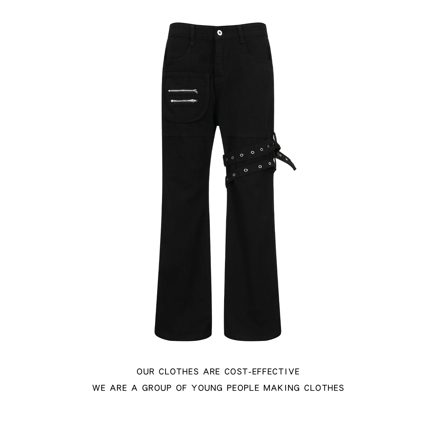 

High Street Belted Flared Men's Denim Jeans Bla Waed Casual Workwear Pants Loose Fit Slimming Hip Hop Sle Straight Leg