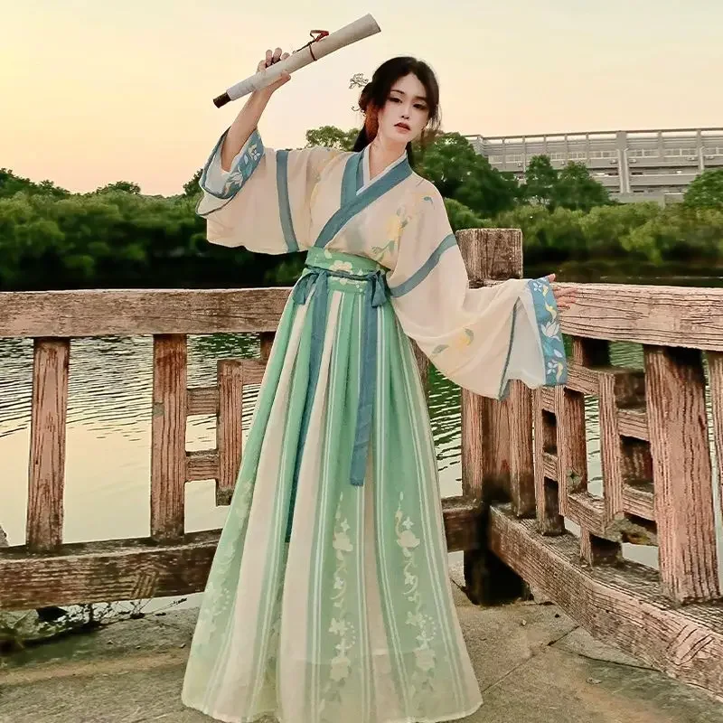 Vestido de princesa hanfu estilo chinês para mulheres, estampa floral elegante, vestidos de fadas, trajes antigos de dança folclórica feminina tradicional