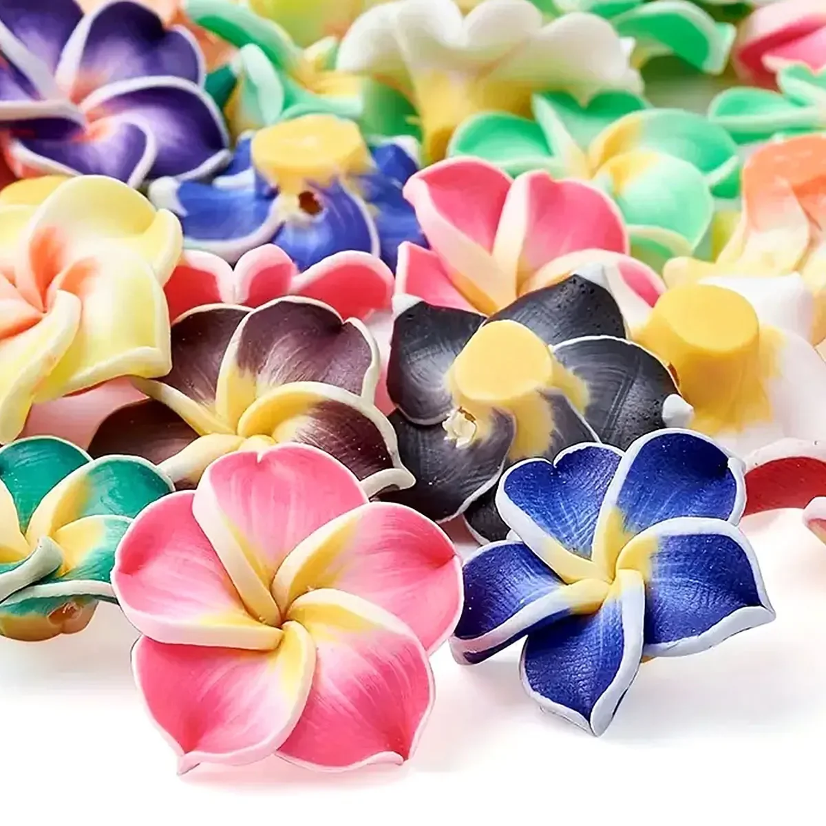 1.5cm 30pcs Random Color Mixing Beautiful Polymer Clay Plumeria Frangipani Flower Beads For Diy Jewelry Making Accessories