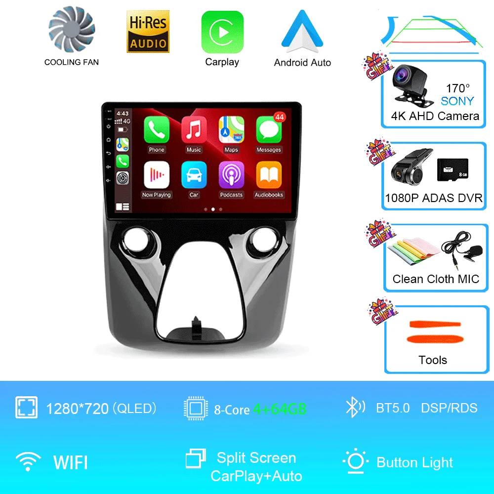 Android 16 autoradio multimediaspeler navigatie stereo GPS 2din 2 din DSP voor Peugeot 108 en Toyota Aygo B40 2014-2021