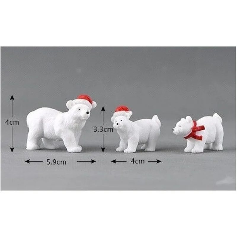 3PCS/Set Animal Miniature Christmas Polar Bear Figurines Garden Micro Snow Landscape DIY Accessories Suitable Home Supplies