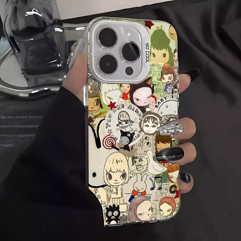 حافظة هاتف لطيفة Y-Yoshitomo Nara حافظة هاتف أرضية رائعة لهاتف آيفون 16 12 13 14 15 11 ماكس برو بلس ليزر IMD لون شل #2