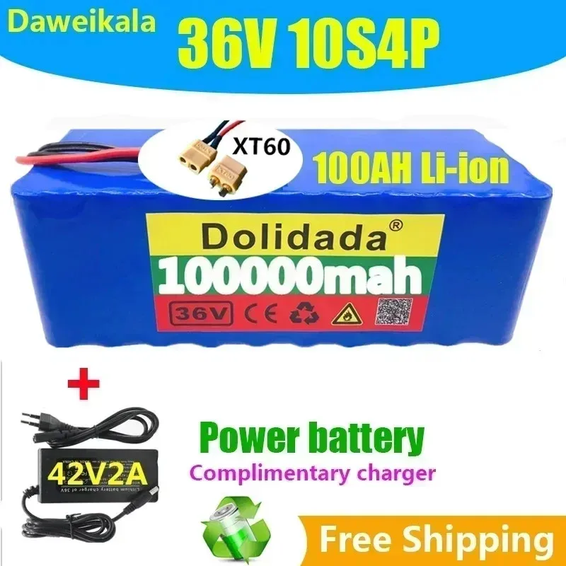 

100% brand new 18650 36V10S4P1000000mAh battery pack 1000W high-power battery with BMS+42V2A charge