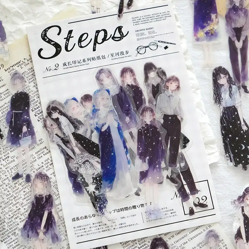 50pcs Growth Imprint Series Creative Character PET Stickers DIY Diary Phone Case Handmade Scrapbook Aesthetic Sticker - Image 3