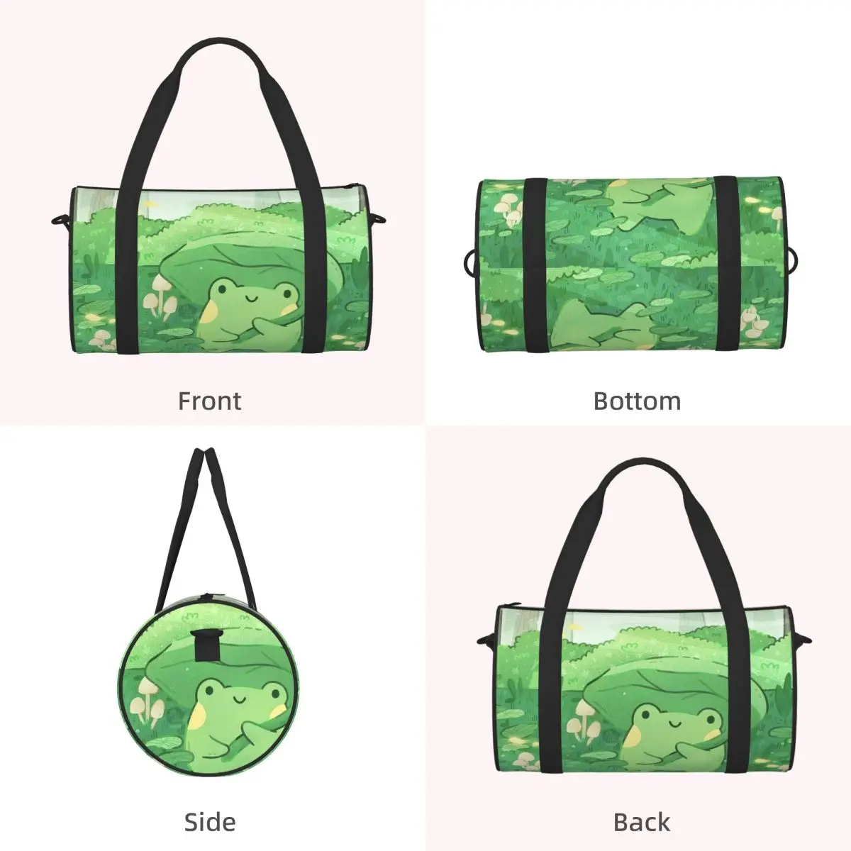 Cute Frog Under Leaf Rain Design Luggage Bag Large Capacity Duffle Tote Bag Handbags Gym Bags Fitness Bag for Boys Girls