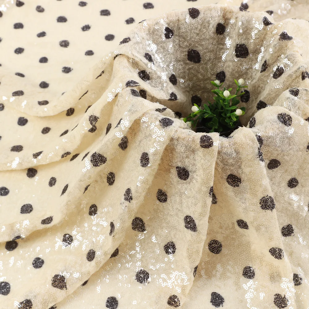 

Retro Polka Dot Sequin Mesh Embroidered Fabric for Children Women DIY Dress Background Decor Craft Material