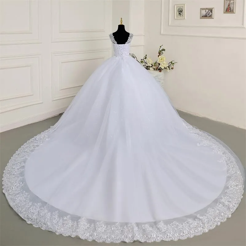 Pure White Sleeveless Wedding Dresses 2023 New Classic V-neck Vestido De Noiva With Large Train Luxury Lace Robe De Mariee