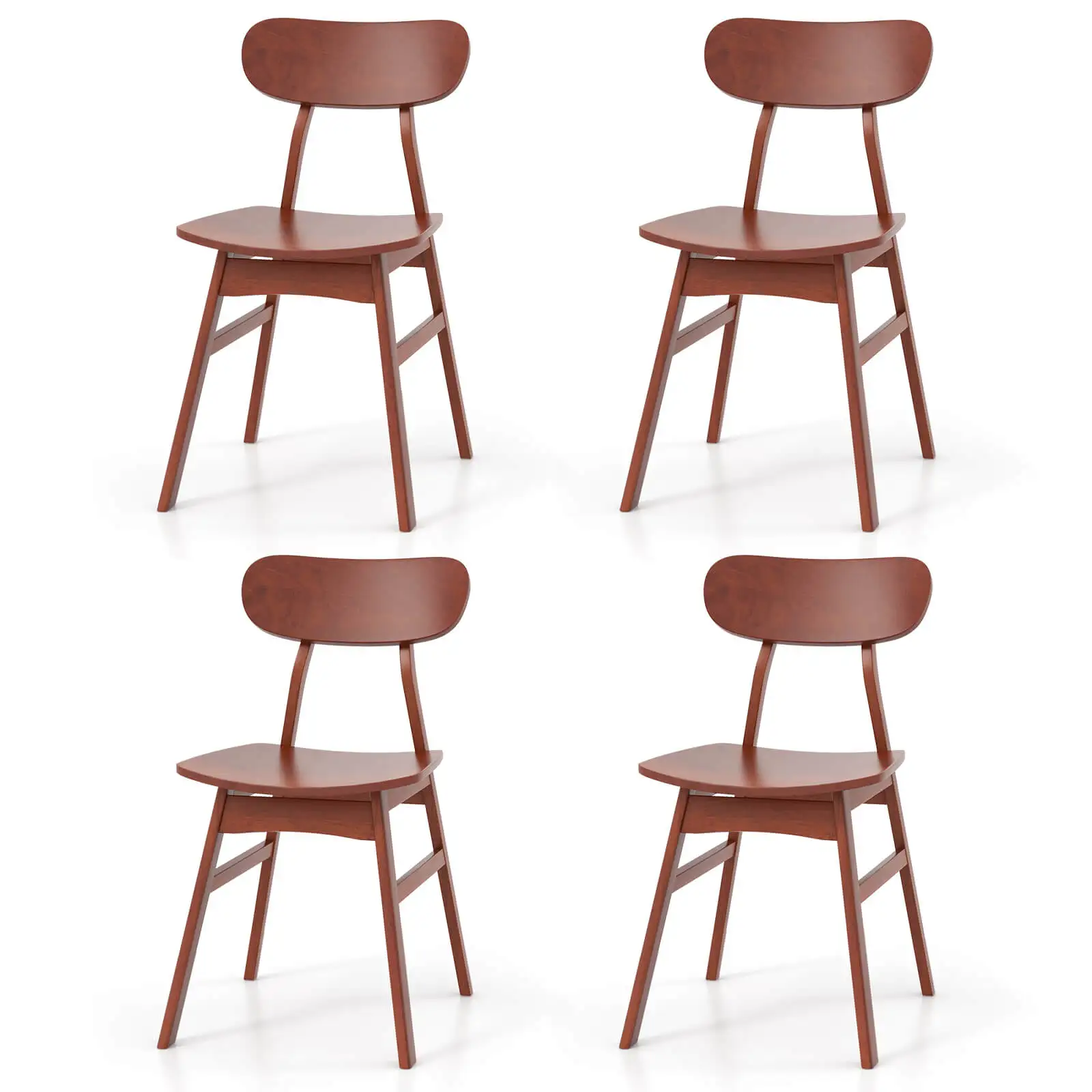 Dining Chairs Set of 4 with Curved Backrest and Seat Solid Rubber Wood Frame