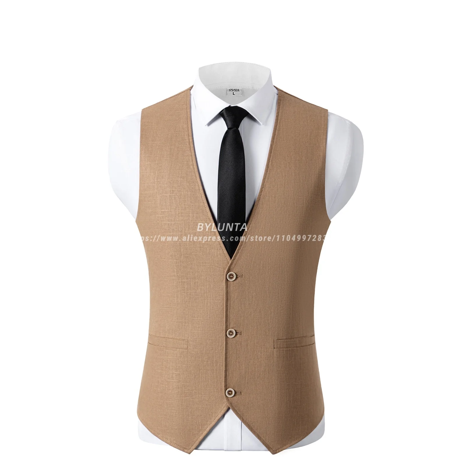 

Bylunta Men's Summer Leisure Cotton Linen Suit Vest Dress V Neck Waistcoat for Party and Beach