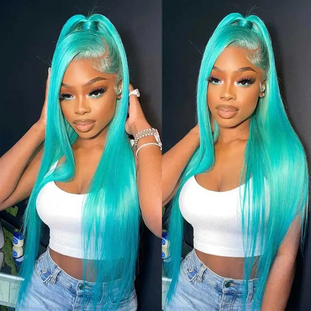 

Green 13x4 HD Transparent Lace Front Wig Straight Lace Front Wigs Body Wave 613 Colored Lace Front Human Hair Pre Plucked Wigs