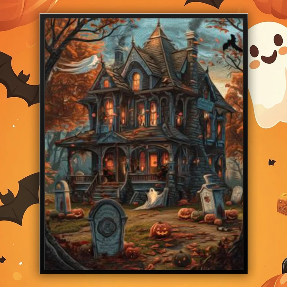 

GATYZTORY Oil Painting By Numbers Halloween haunted house castle scenery Coloring For Adults Color Markers Handpainted Digital