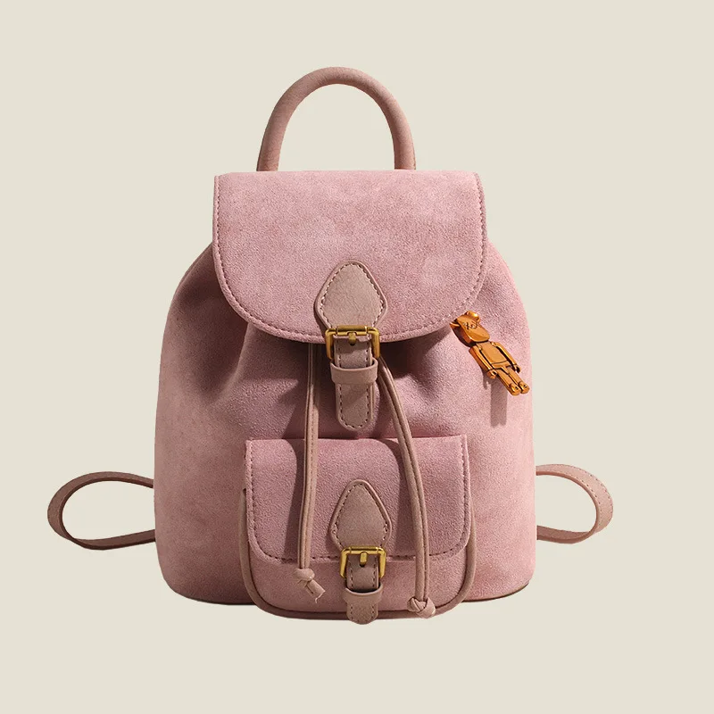 

Women's Multifunction Backpack Suede Fabric Solidcolor School Bag for Girls Large Capacity Dual-Purpose Fashion Shoulder Bag