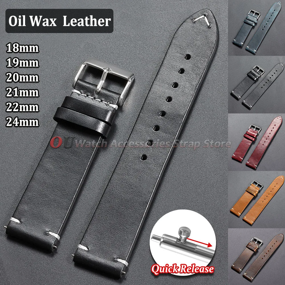 For Seiko Vintage Oil Wax Leather Watchband 18mm 20mm 22mm 19mm 21mm 24mm Universal Stitching Cowhide Strap for Omega Watch Band