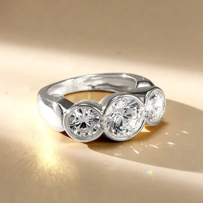 Ehhai GRA Certified 5mm&6.5mm Bezel Set Round Moissanite Ring for Women 925 Sterling Silver Wedding Engagement Ring Jewelry Gift