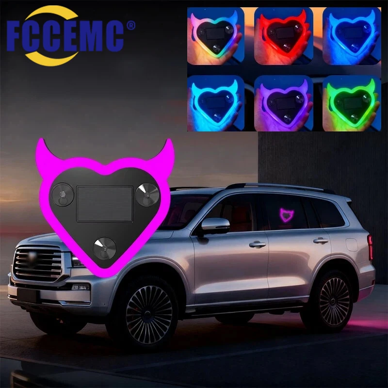 

﻿ Solar Car Triangle Window Devil's Heart Lamp Suction Cup LED Ambient Light USB Rechargeable Wiring Free Atmosphere Neon Light
