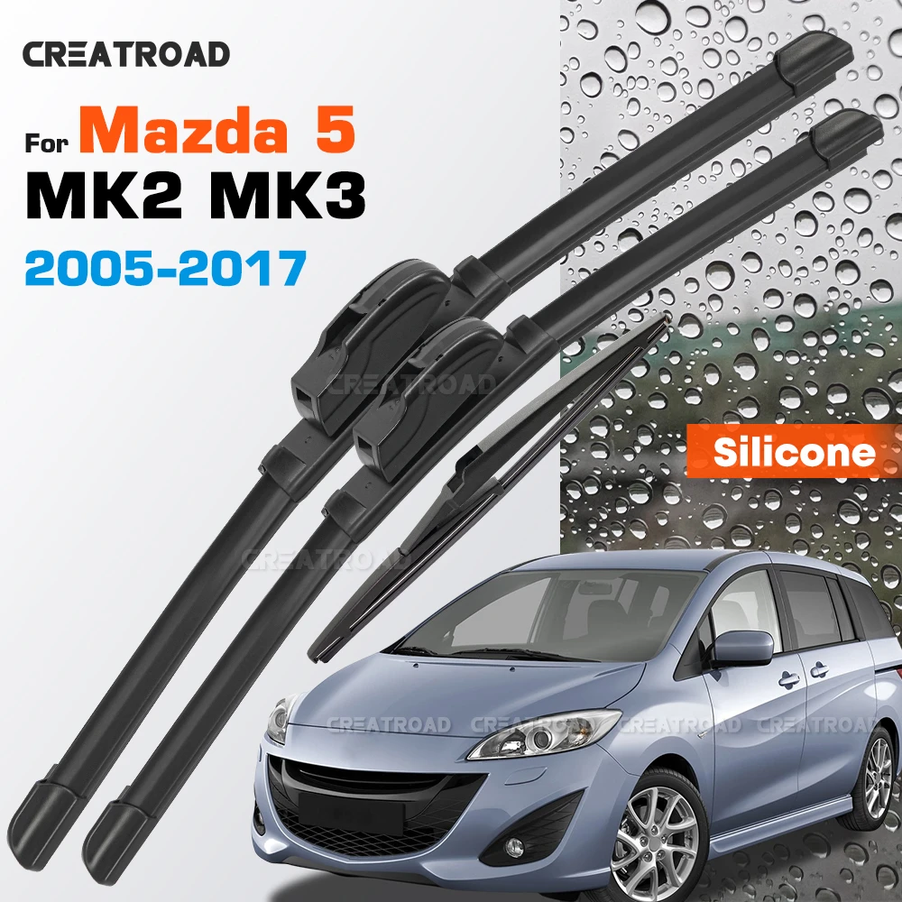 

Silicone Wiper Blades Fit For Mazda 5 MK2 MK3 2005-2017 2011 2012 2013 2014 2015 2016 Coated Windshield Wipers 26"+16"+12"