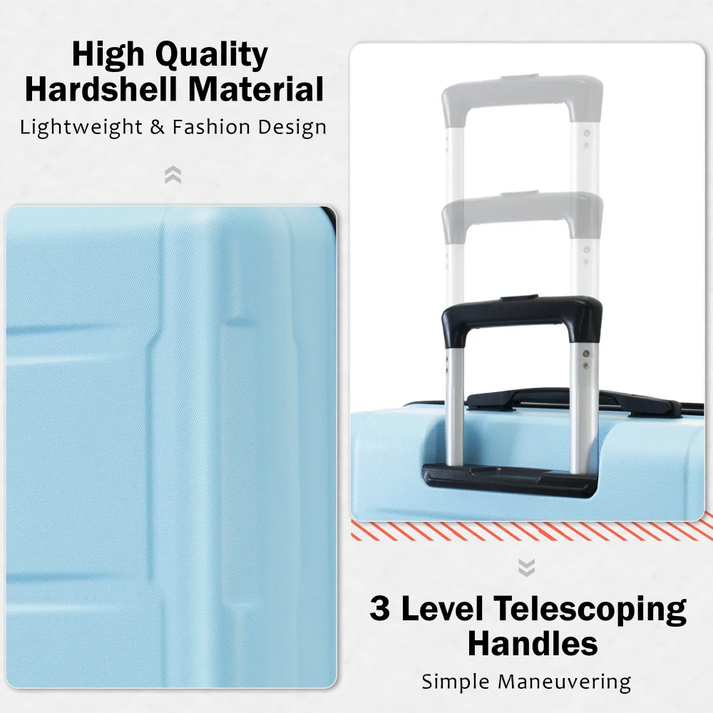 Conjunto de bagagem de 2 peças com bolsas, rodas giratórias expansíveis, mala leve ABS com trava TSA de 20 polegadas e 24 polegadas