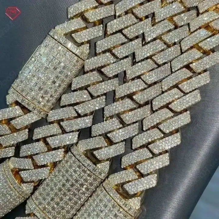 

Настраиваемая кубинская цепочка в стиле хип-хоп, стерлинговое серебро 925 пробы, 14 мм, 3 ряда, изумрудная огранка, кубинская цепочка из муассанита Vvs