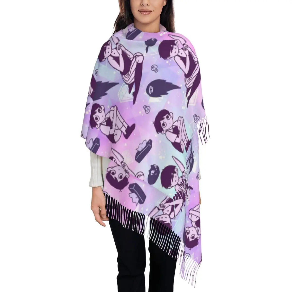 

Sunny Shawl Wraps for Women Winter Warm Long Soft Scarf Omori Game Cartoon Pashmina Tassel Scarves
