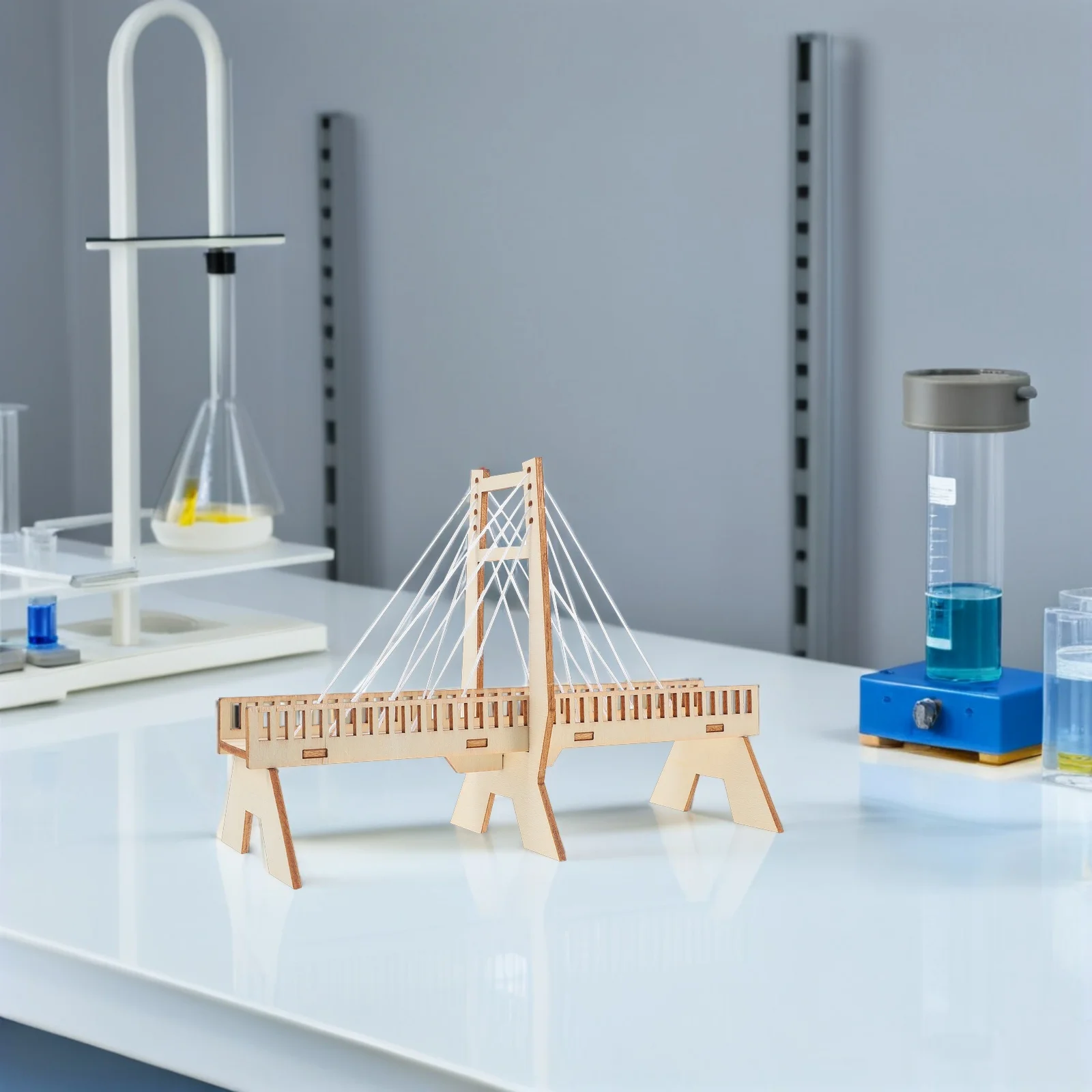 6세트 어린이 과학 장난감: DIY 케이블 스테이드 브리지 STEM 조립 키트 어린이를 위한 나무 건축 조립 핸즈온 학습