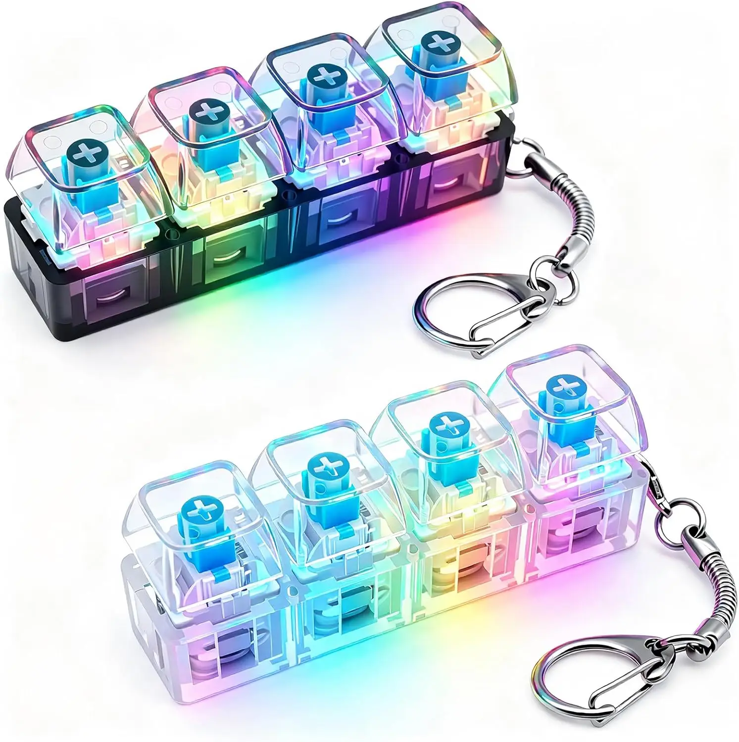 4Keys Keycap Fidget Keychains with LED Light Fidget Keyboard Clicker Sensory Stress Relief Toy for Adult Clicker Key Chain