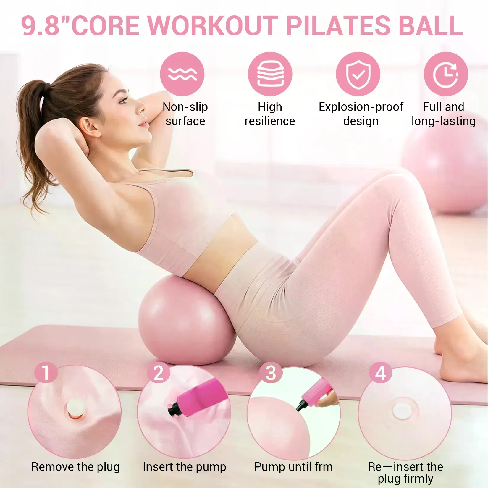17-in-1 Pilates Ring Kit for Home Workouts - Pilates Circle + Pilates Ball, Resistance Bands, Yoga Blocks, Gliding Discs & Accessories - Full-Body Toning & Core Training - Pink