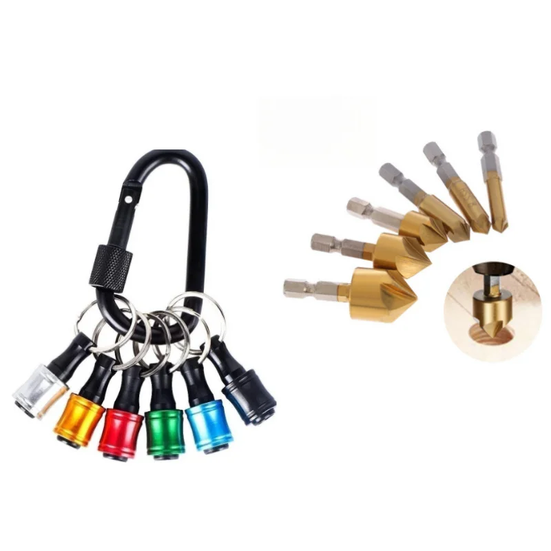 

13PCSWoodworking five-blade chamfering tool set with hexagonal shank, titanium-coated chamfering knife, woodworking drill bit, a