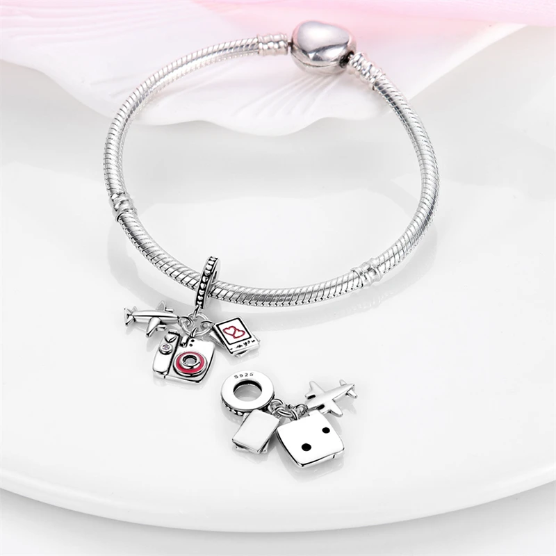925 Sterling Silver Travel Airplane Charms Beads Fit Original Bracelets Bag Keychain Earring Pendant Diy Women Jewelry Gift view 4
