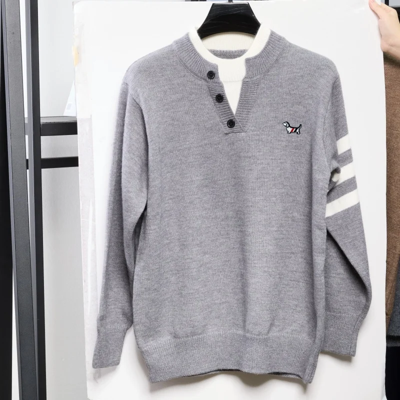 Designer Original Herbst Herren Langarm-Pullover Gestricktes Hemd Klassischer V-Ausschnitt Stickerei Täglicher Old Money Style Herrenpullover – Detail 14