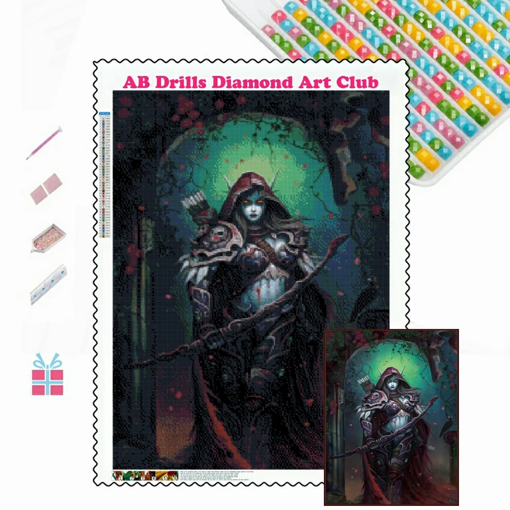 Gra World of Warcraft 5D DIY AB wiertła diamentowe malowanie mozaika noc łowca demonów Sylvanas haft Cross Stitch Home Decor