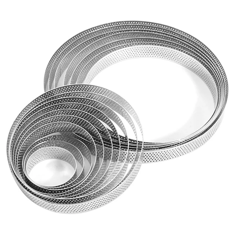 (BF06)5PC Round Stainless Steel Tart Ring Heat-Resistant Perforated Mold DIY Mousse Fruit Pie Tartlet Doughnut Mold Kitchen Tool