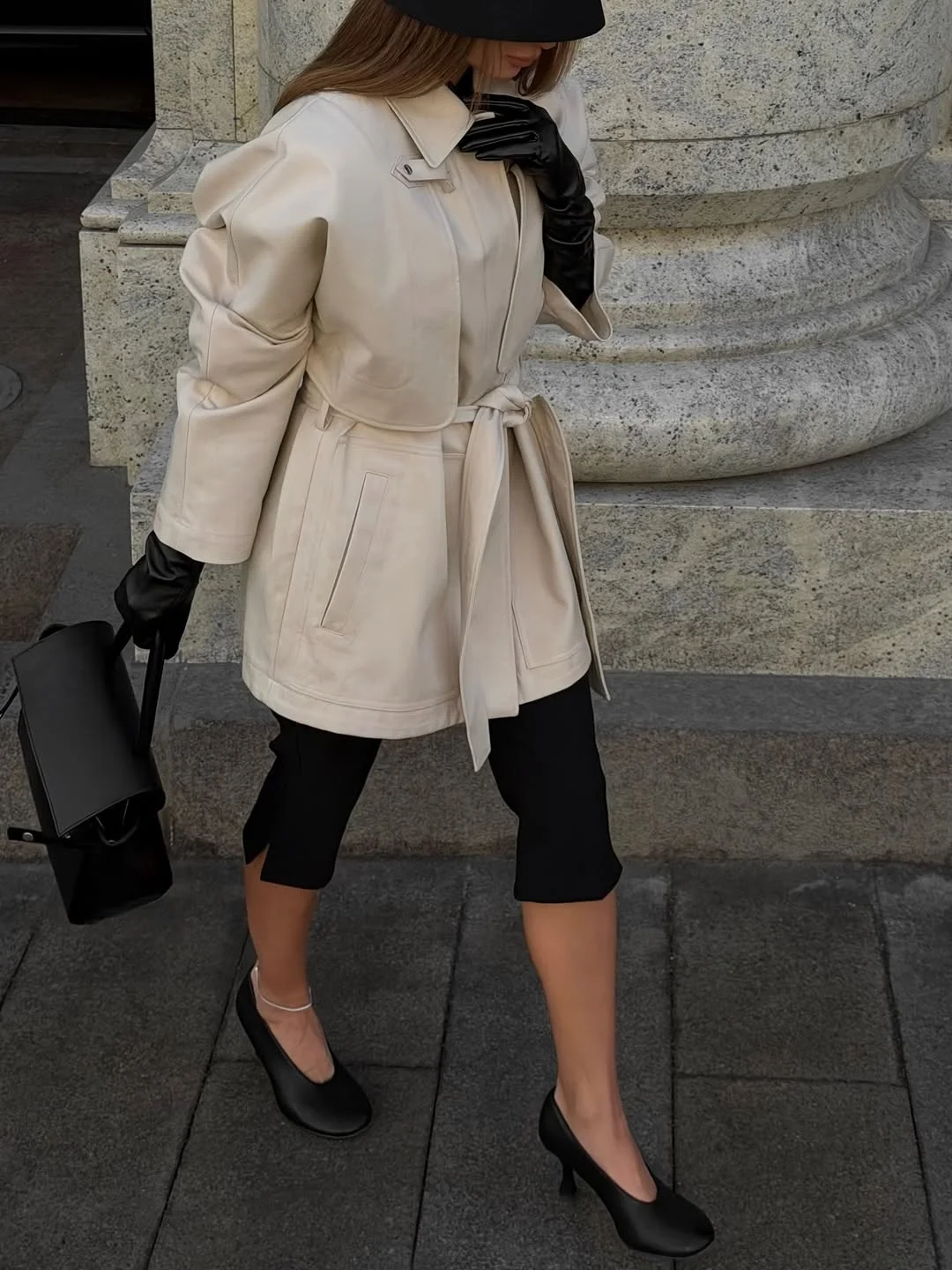 Lady Two‑layer Trench Coat Lapel Collar Single‑breasted Self‑belt Waist Long Sleeve Loose Drop Shoulder Windbreaker Autumn Coat