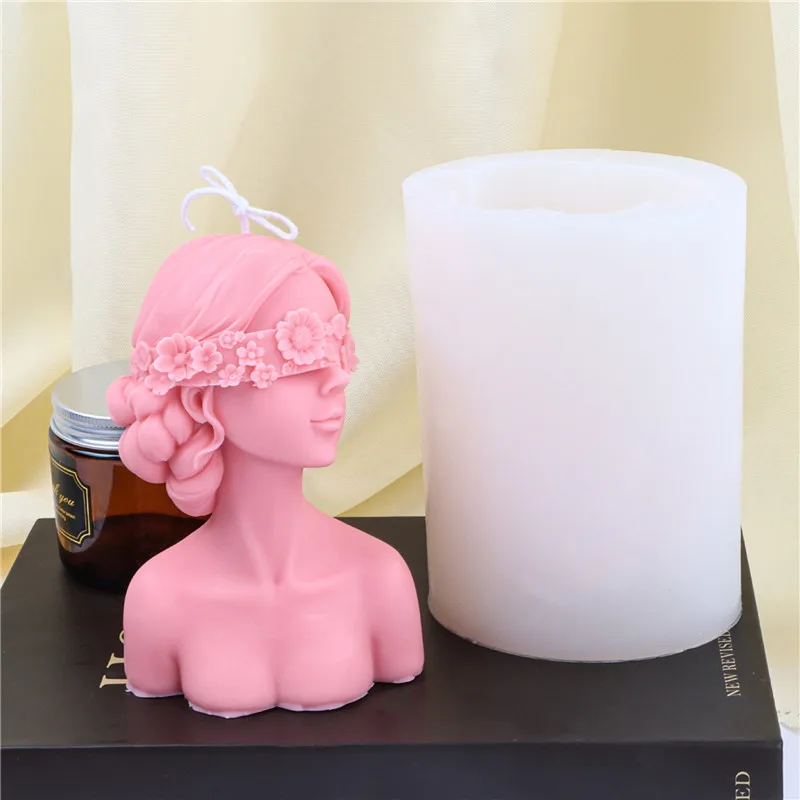 Rose Augenbinde Mädchen Gipsfigur Silikonform DIY Duftkerzen-Harzform