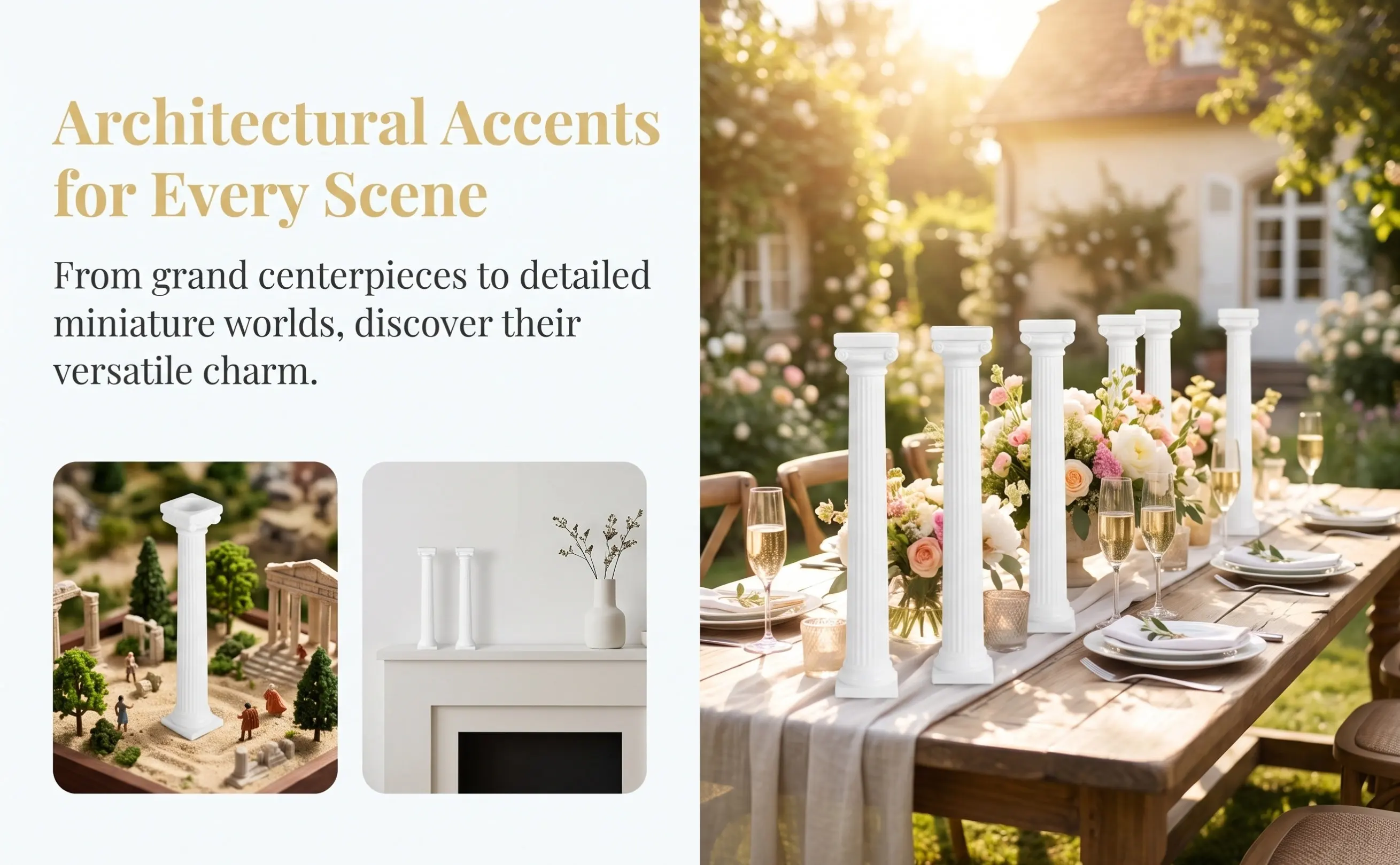 6Pcs Decorative Roman Pillars Plastic Mini Column for Garden Yard Outdoor Decor Photography Prop Desk Decoration Party Roman