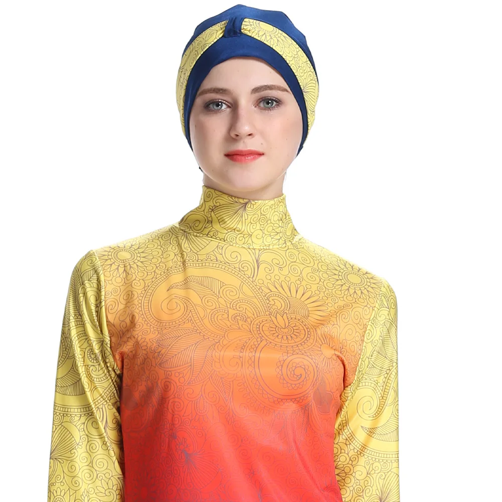 

Women Muslim Burkini Swimsuit Modest Swimwear Islamic Long Sleeve Full Cover Hijab Flower Dress Top Cap Swim Pants ​Bathing Suit