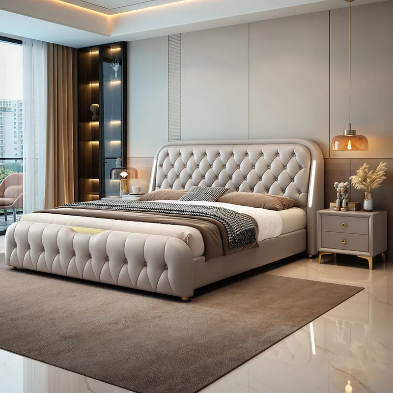 

Luxury Queen Size Bed Frames Storage Drawers Nightstands Upholstery Bed Headboards Lights Camarotes Para Dormitorio Furnitures