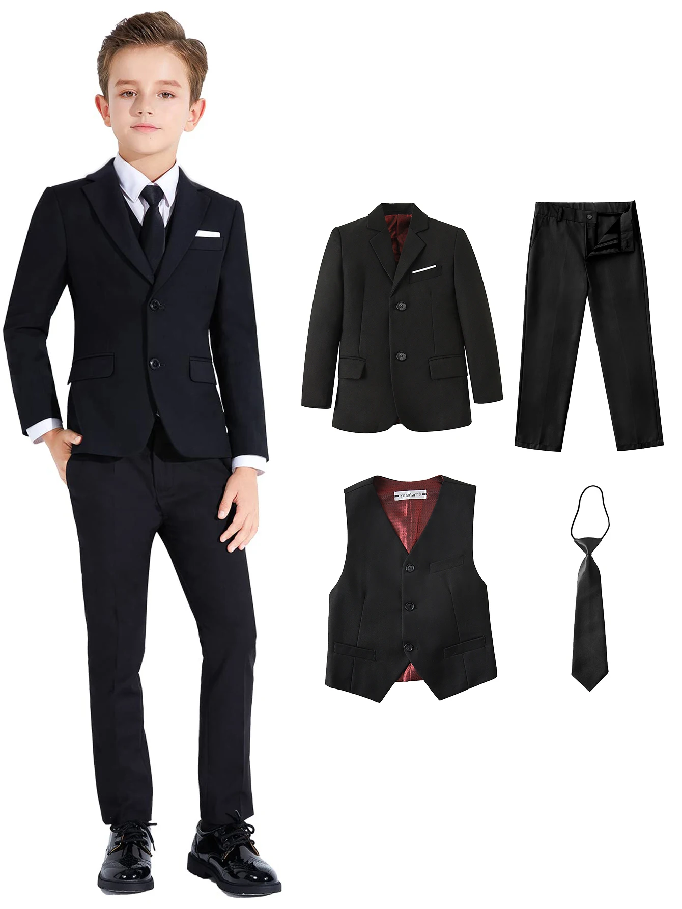 Boys Suits Colorful Formal Suits 4 Piece Slim Fit Dresswear Suit Set Jacket Vest Pants and Tie）