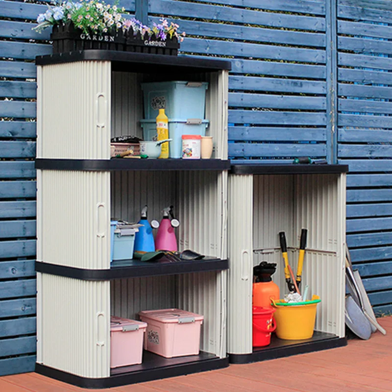 

Шкаф для хранения на открытом воздухе, раздвижная дверь, водонепроницаемая/ветрозащитная пластиковая смола с напольной рамой для хранения, съемный чехол для дома с дверью