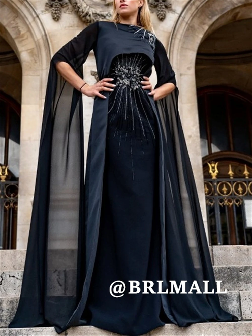 

BRLMALL Elegant Long Prom Dress with Beaded Details Long Chiffon Evening Gowns Wedding Party Mother of the Bride Gowns