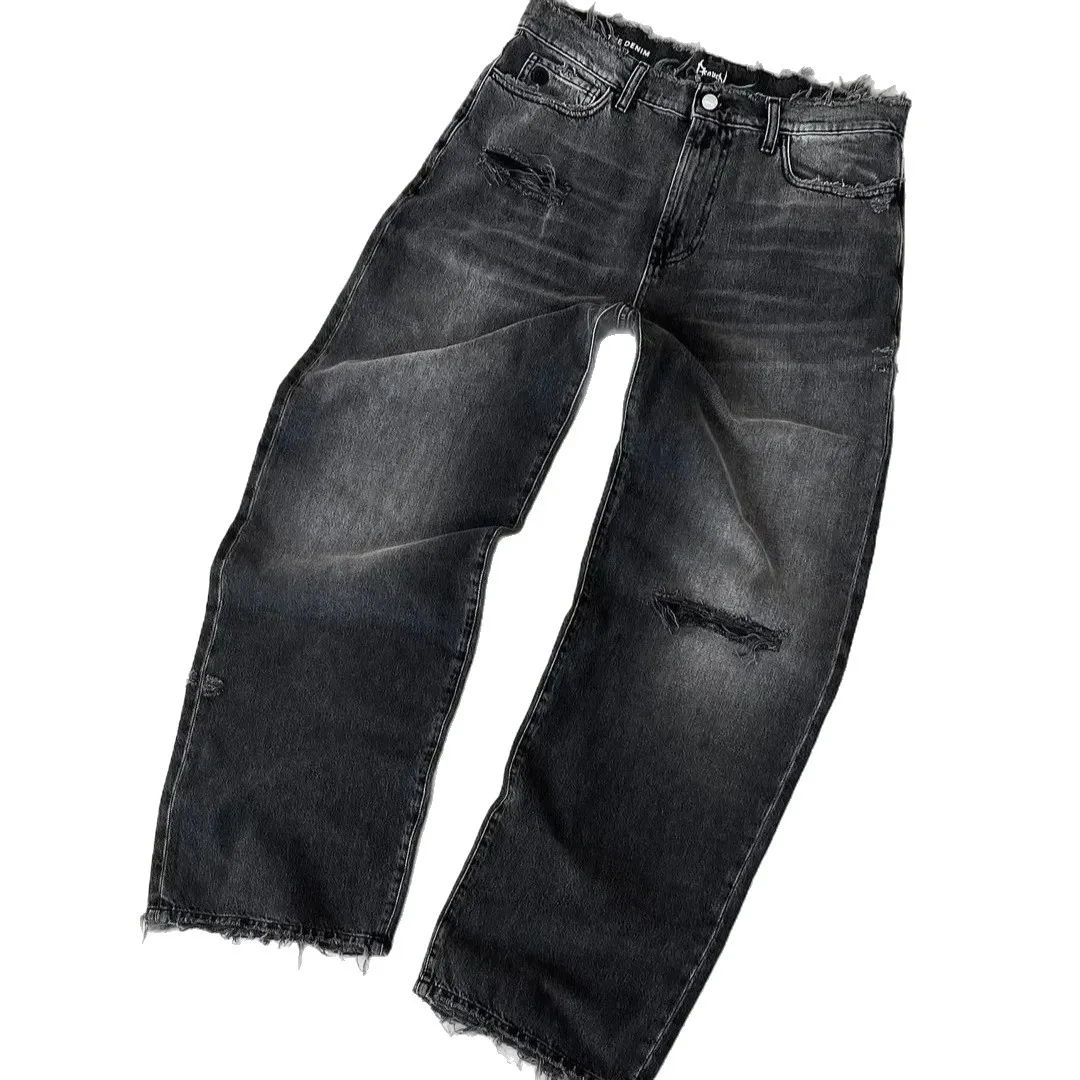 2026 Vintage Distressed Solid Color Jeans Men's Street Fashion Casual Jeans