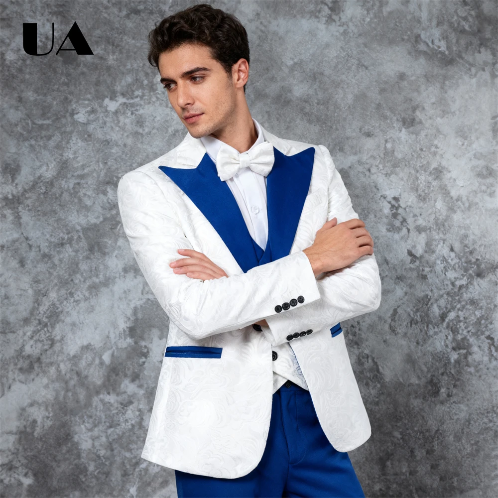 

Jacquard Mens 3-Piece Suit Set Classic Notched Laple Suit Blazer Vest Pants Wedding Groom Suit Tuxedo XXS-7XL Tailored Fit