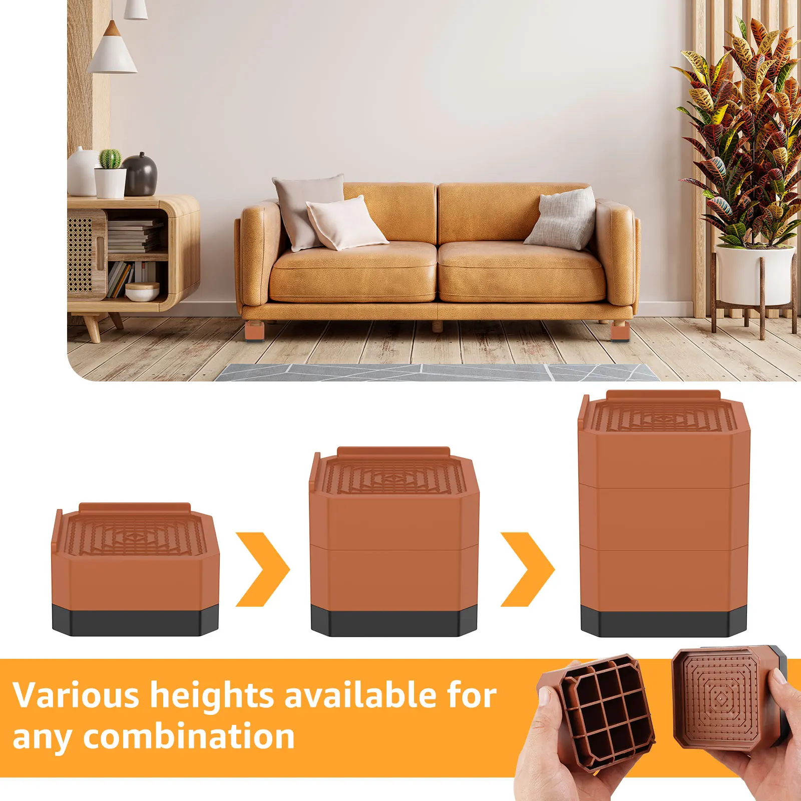 4Pcs 4 Inch Bed Risers 3-Layer Detachable Table Leg Extenders Heavy-Duty Square Furniture Height Extenders for Sofa Table Chair