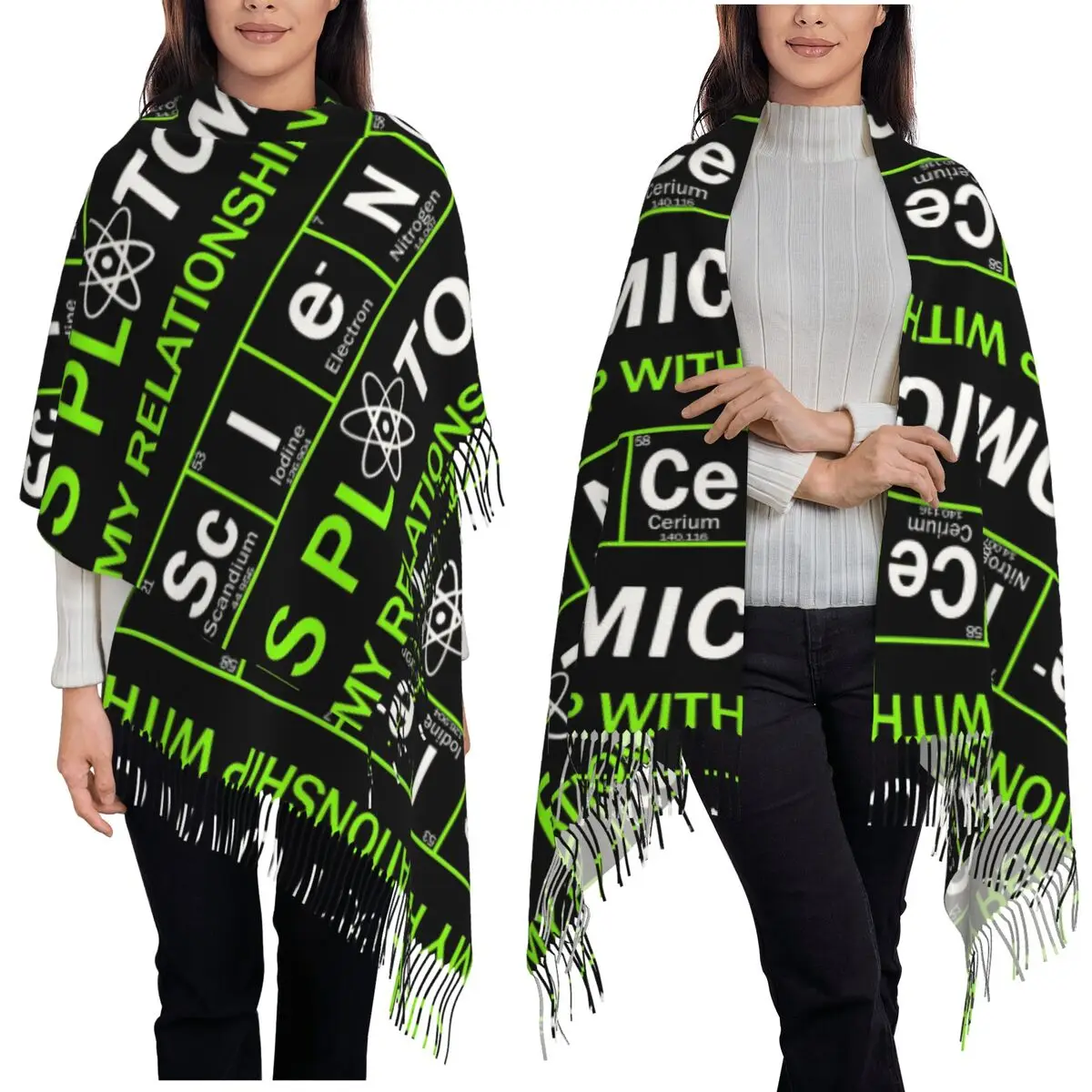 

Элементы, периодическая таблица, химический химический шарф, шарфы с кисточками для женщин, шали и накидки, большая осенне-зимняя шаль