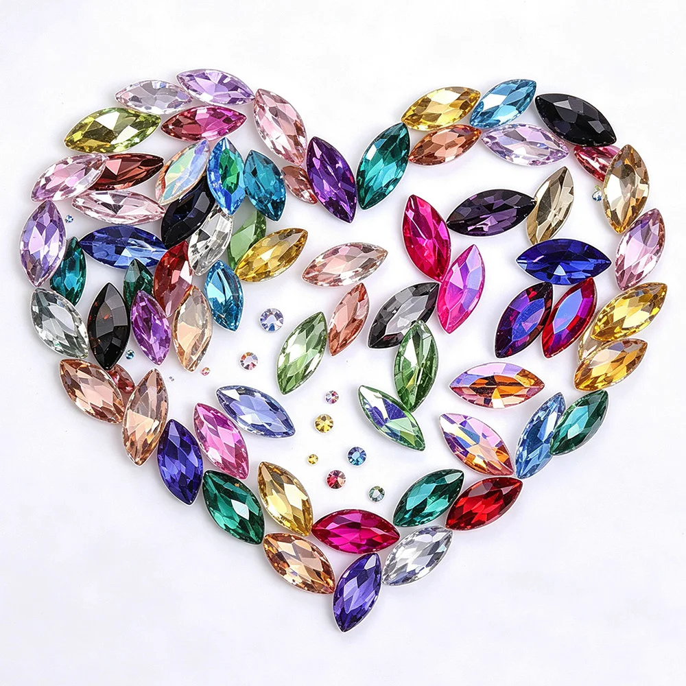 5x10mm Mixed Colors Marquise Shape Glass Rhinestones Crystal Stones Glue On Rhinestones for Clothing Decoration Crafts Gems