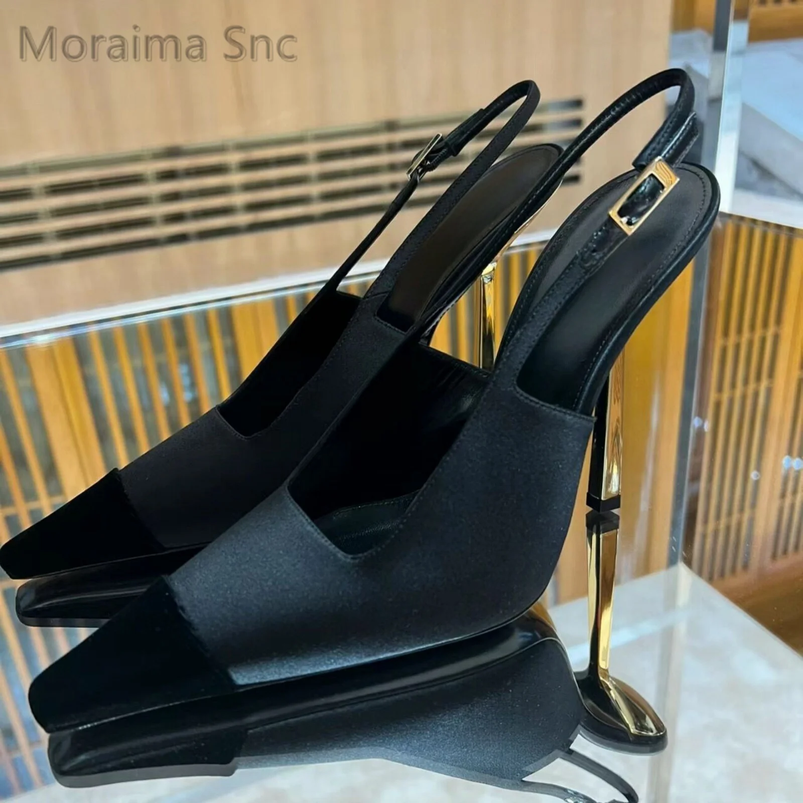 

High Heels Baotou Stiletto Slingback Sandals for Women Small Square Head Metal Heel Women's Shoes Large Size Elegant Office Shoe