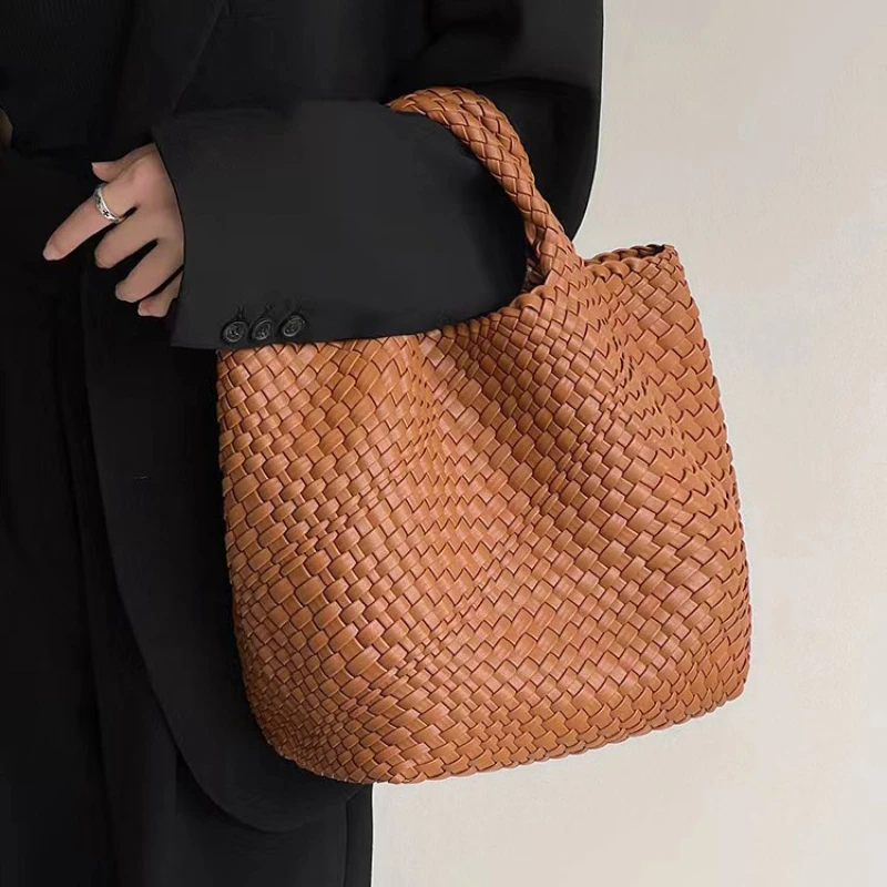 Fashion Versatile Solid Color Feminina Handbag Daily Large Capacity Shopping Woven Bag High Quality Casual Woven Tote Bag
