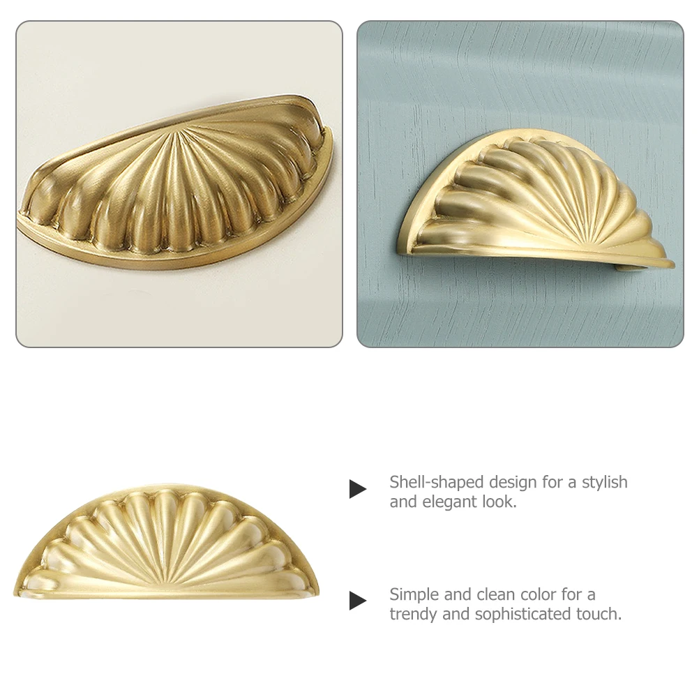 

Brass Shell Door H les 76mm Hole Durable Metal Cabinet Knobs Wardrobe Furniture Pulls Dresser Drawer Hardware Accessories Golden