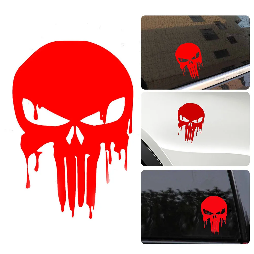 Car Sticker 15x10.1cm Bloody Punisher Skull Reflective Motorcycle Decal Red