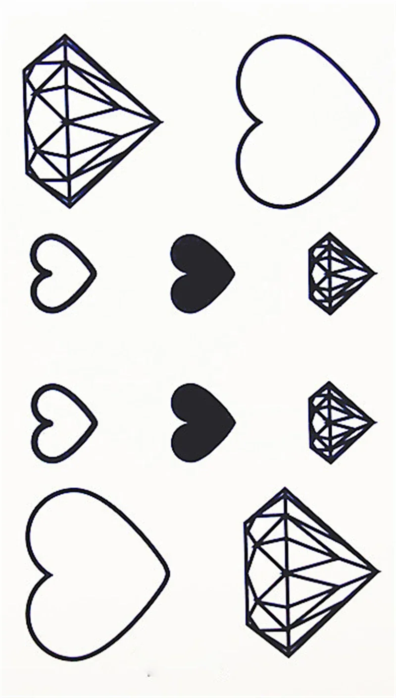 10 modèles couleur bleue coeur diamants nouvelle mode imperméable temporaire tatouage autocollant tatoo tatto femmes flash faux henné