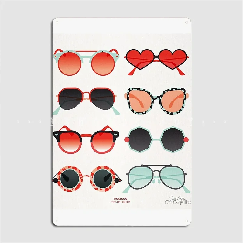 Sunglasses Collection Red Mint Palette Metal Sign Wall Pub Garage Club Vintage Wall Decor Tin Sign Poster
